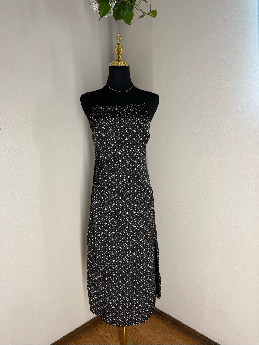 American Eagle Black Floral Slip Maxi Dress